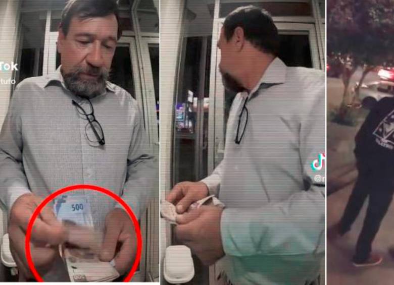 Los ladrones intentaron intimidarlo para que saliera rápido del cajero. Foto: Pantallazos video Tik Tok. 