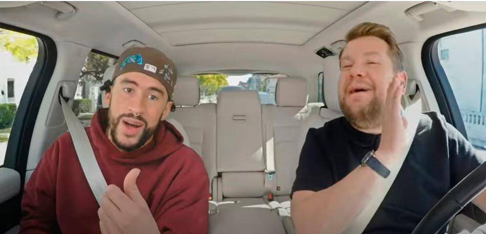 Bad Bunny estuvo en el carpool karaoke con James Corden. FOTO Captura de pantalla