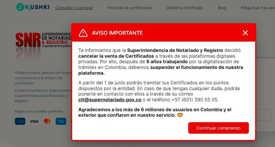 ¿Dejarán de vender el certificado de Libertad y Tradición por internet? 