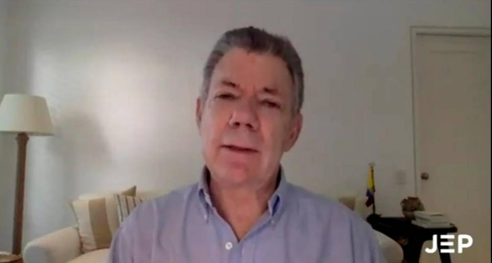 Imagen de la intervención del expresidente Santos con la JEP. FOTO Colprensa 