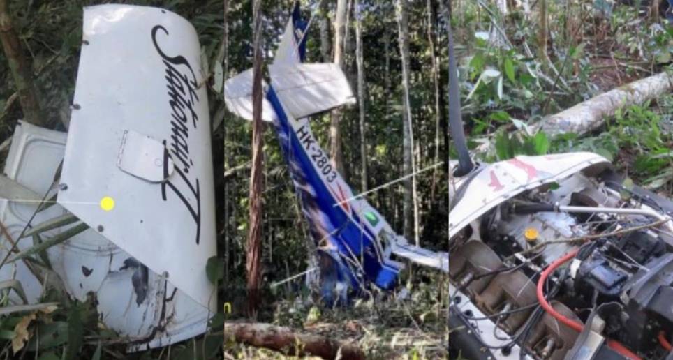Así quedaron las partes del avión tras sufrir el fuerte impacto en la zona del Caquetá. FOTO: Informe DIACC