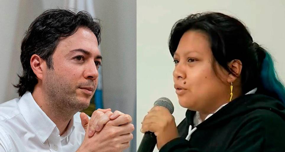 La discusión, que por momentos puso en aprietos a Quintero, se dio cuando la consejera por la Comunidad Indígena, Andrea Muyuy (der.), le increpó por el maltrato contra sus autoridades ancestrales. FOTO: Cortesía