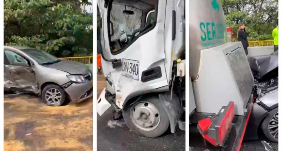 Los tres vehículos afectados por la colisión terminaron con sus latas retorcidas. FOTO: CORTESÍA