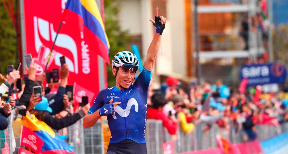 En su tercer Giro de Italia, Éiner Rubio vio reflejado el fruto a su esfuerzo al ganar la etapa 13 de la presente edición. Estuvo en la fuga, como el día anterior, y esta vez tuvo la fortuna de cruzar primero. FOTO GETTY