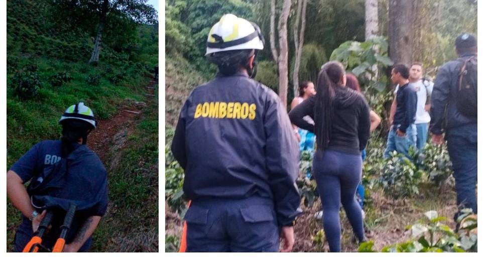 Socorristas del Cuerpo de Bomberos Voluntarios de Fredonia avanzando en las labores de búsqueda del agricultor que falleció en el ataque de abejas. FOTO: CORTESÍA BOMBEROS FREDONIA