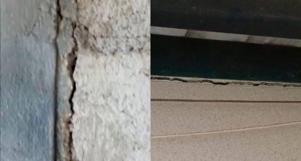Estas son algunas de las grietas que presenta la biblioteca de Mutatá, luego del movimiento sísmico. FOTOS: CORTESÍA DAGRAN.