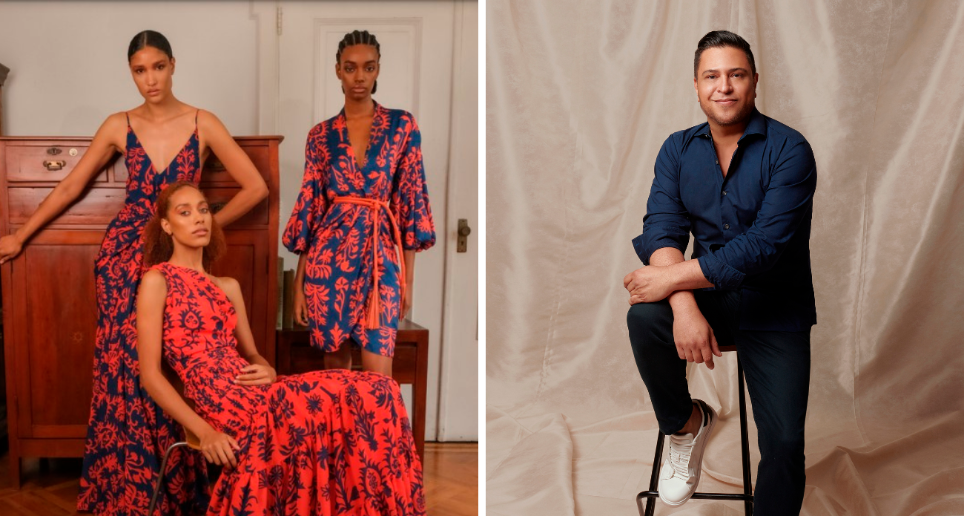 Parte de la colección primavera - verano 2023 que presentó el diseñador Andrés Otálora (a la derecha) en Nueva York y París. FOTO Cortesía (Imagen de Otálora cortesía Andrés Espinosa)