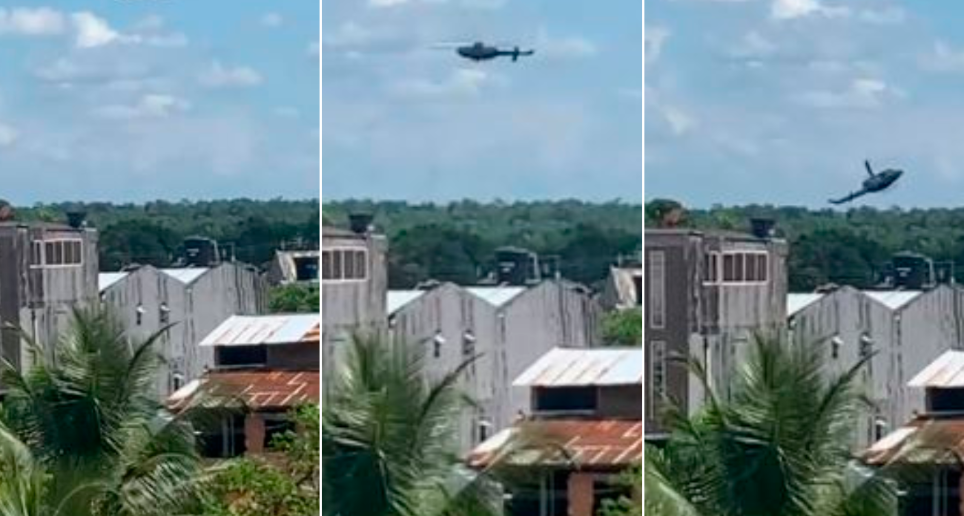 A través de redes sociales se difundieron imágenes de los instantes en los que cayó el helicóptero en Chocó, que al parecer tuvo fallas mecánicas. FOTO CAPTURA DE PANTALLA