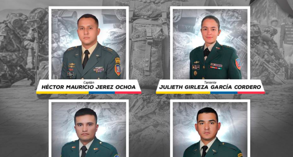 En la imagen el capitán Héctor Mauricio Jeréz Ochoa; la teniente Julieth Girleza García Cordero; el sargento segundo Johan Andrés Orozco Neyra, y el sargento segundo Rubén Ricardo Bartolomé. FOTO CORTESÍA EJÉRCITO NACIONAL