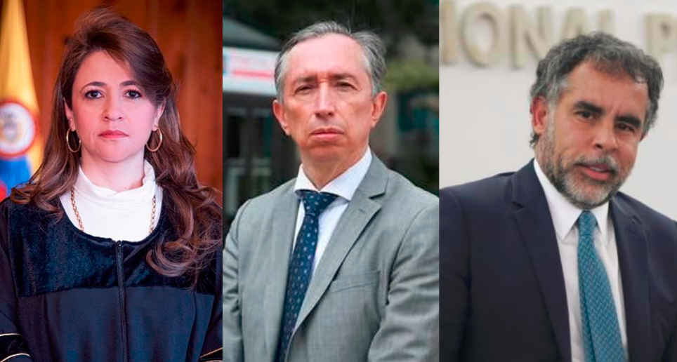 La magistrada de la Corte Suprema, Cristina Lombana; el fiscal Gabriel Jaimes; y el exembajador de Venezuela, Armando Benedetti. FOTO: Colprensa. 