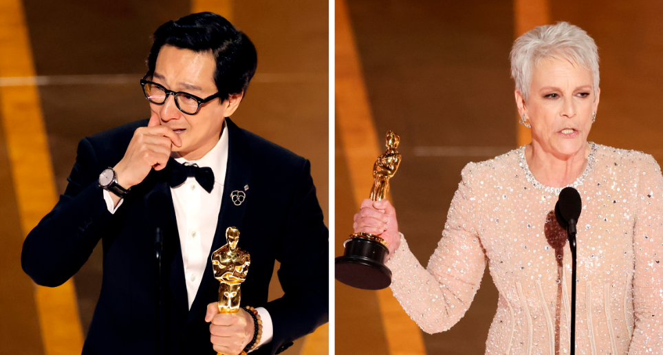 Ke Huy Quan y Jamie Lee Curtis fueron los ganadores en las categorías de actores de reparto. FOTOS Getty