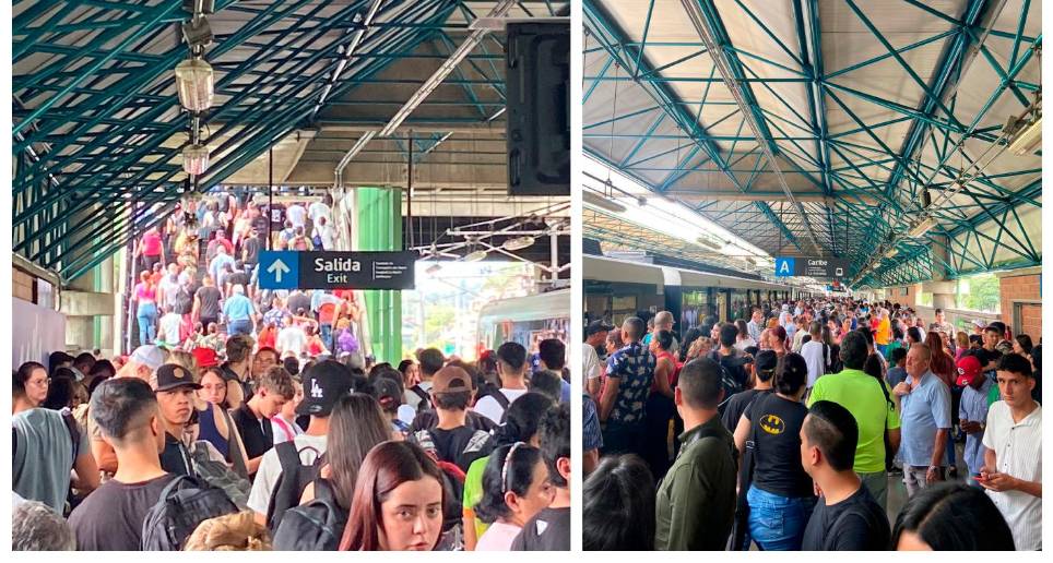 En algunas estaciones afectadas se vieron aglomeración de personas mientras duró el inconveniente. FOTOS Cortesía Denuncias Antioquia