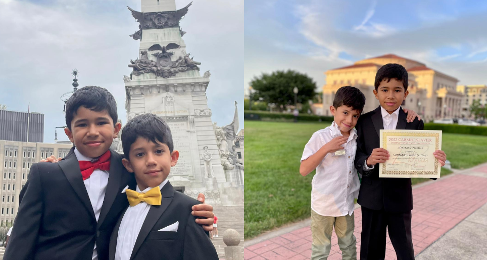 Santiago tiene diez años y su hermano Alejandro, ocho. Los dos son pianistas y participan del Festival Peskanov en Medellín. FOTO: Cortesía