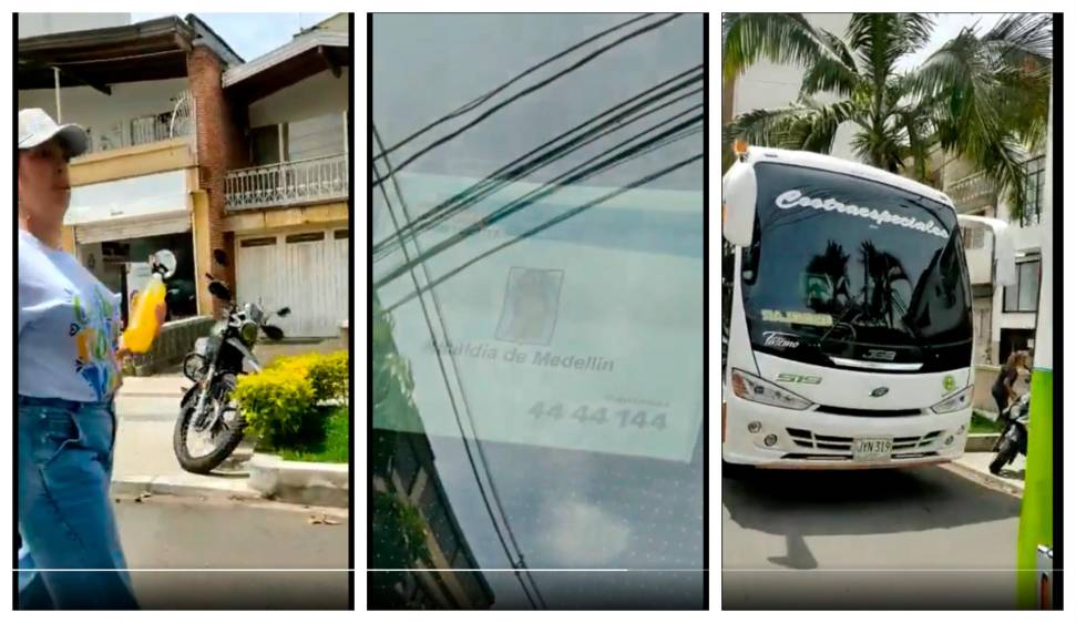 En el video captado puede observarse los vehículos rodeados de voluntarios de la campaña de Gustavo Petro en Medellín. Uno de lo buses portaba distintivos oficiales. FOTO Archivo Particular