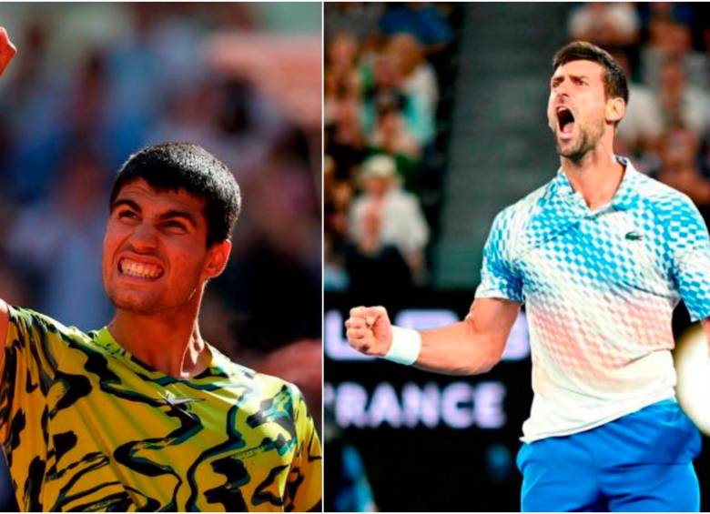 Carlos Alcaraz, que ocupa el primer puesto del ranking de la ATP, busca su primer Roland Garros. Djokovi va por su tercera corona en París. FOTO: GETTY Y TOMADA DEL TWITTER DE @DjokerNole