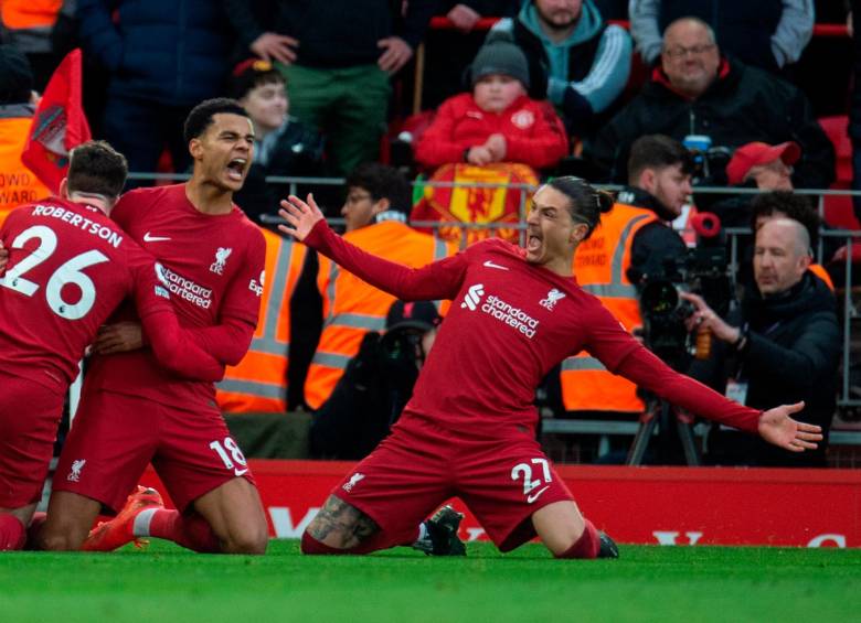 El neerlandés Cody Gakpo fue el que abrió el marcador para el Liverpool en la histórica victoria antes en United. FOTO: EFE