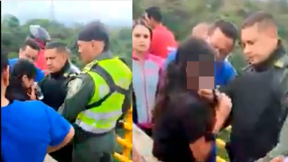 Los patrulleros tardaron varios minutos en rescatar a la joven. FOTO CAPTURA DE PANTALLA 