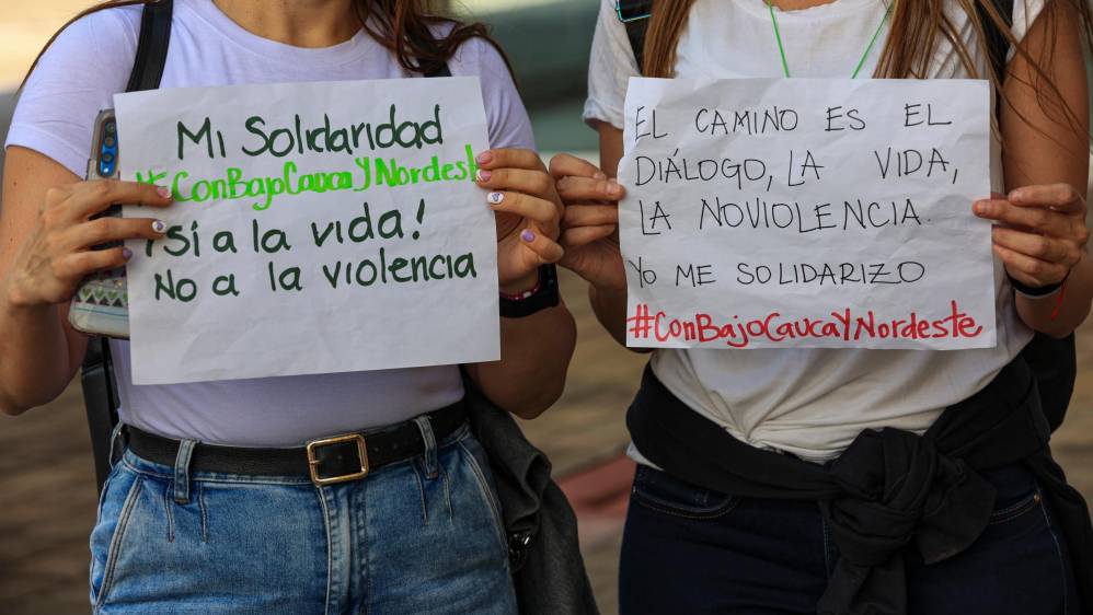 Las protestas originadas por el paro minero tienen alterado el orden público en esta región antioqueña. Foto: MANUEL SALDARRIAGA QUINTERO.