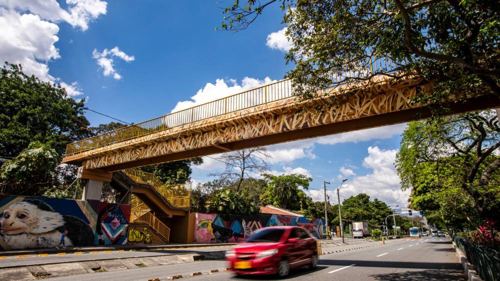Puente en la avenida Guayabal que también será reemplazado por cruces peatonales a nivel. Foto: Carlos Velásquez