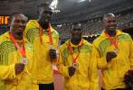 El equipo de relevos 4x100 de Jamaica devolvió la medalla de oro que obtuvo en los Olímpicos de Pekín 2008. FOTO AFP