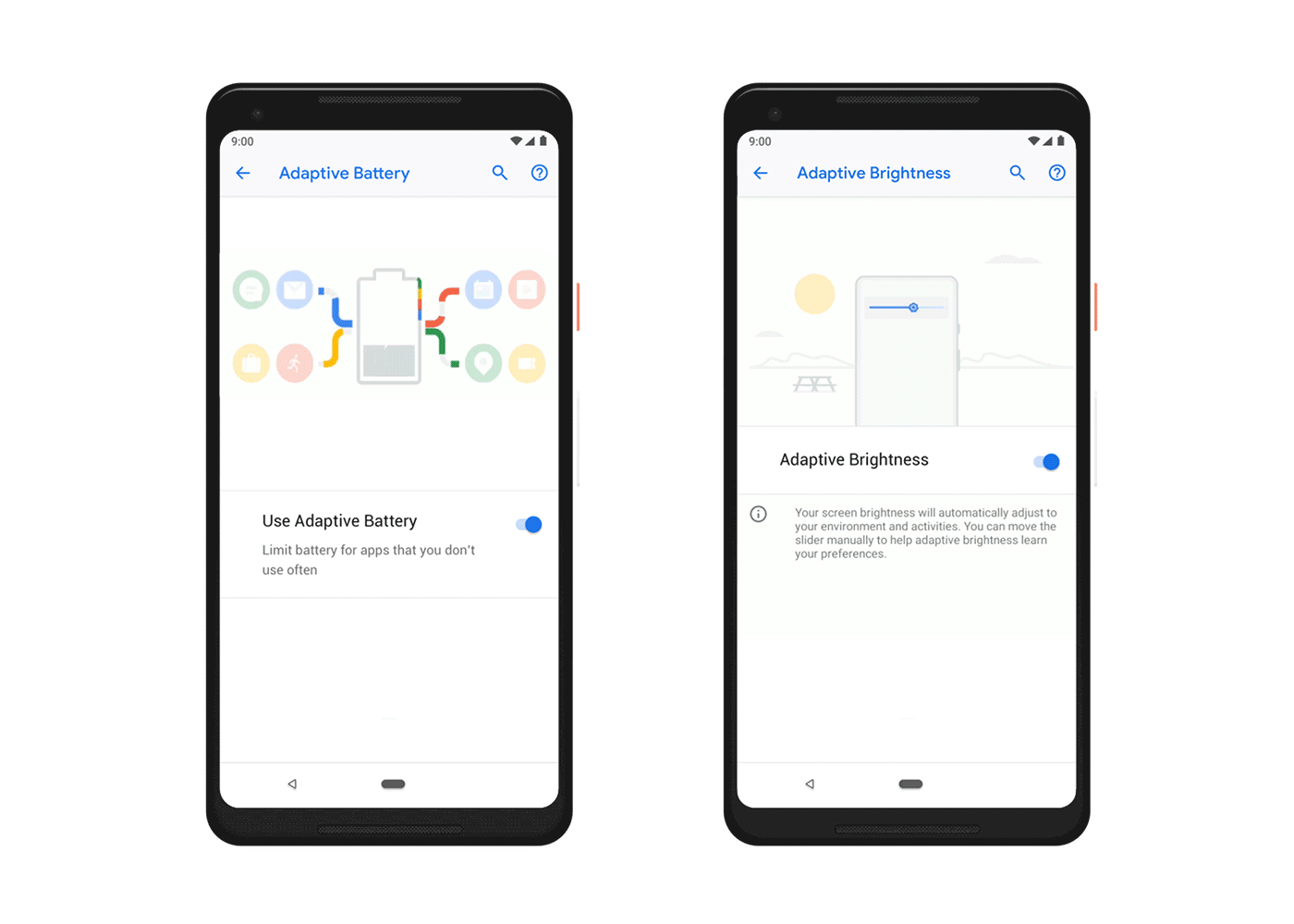 Así se ven algunas de las nuevas funciones en Android 9 Pie. FOTO: Google.