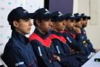El equipo colombiano que es dirigido por Alejandro Falla durante el sorteo de la Copa Davis que arranca este viernes en Bogotá. FOTO COLPRENSA