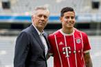 Carlo Ancelotti siempre tuvo palabras de elogio para James Rodríguez. Salió del Bayern por supuestas rencillas internas con referentes del equipo como Arjen Robben y Frank Ribery. FOTO efe 
