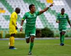 Henry “El Indio” Hernández celebra el único tanto del juego, para la victoria de Quindío ante Leones de Itagüí. FOTO CORTESÍA DIMAYOR