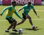 Estéfano Arango y Diego Braghieri durante una de las prácticas de esta pretemporada. FOTO jaime pérez