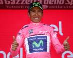 Nairo Quintana vestido de rosa en el Giro de Italia. FOTO AFP