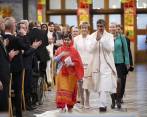 Malala Yousafzai y Kailash Satyarthi recibieron el Nobel en el ayuntamiento de Oslo. FOTO REUTERS