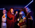 Valeria Serna (Rey), César Ramírez (maestro Jedi), Valentina Mesa (Boba Fett) y Fredy Romero (maestro Jedi). FOTO carlos velásquez