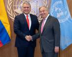 El presidente Iván Duque expresó a António Guterres que la lucha contra las drogas en Colombia es de manera integral. “El tema de la lucha es corresponsabilidad mundial”, dijo. FOTO cortesía