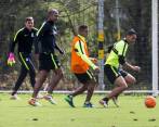 El club antioqueño trabaja ya con el grupo de jugadores completo de cara a su debut ante Bucaramanga en la Liga Águila-1. En la imagen, Armani, Henríquez, Macnelly y Nájera. FOTO jaime pérez