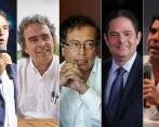 Federico Gutiérrez, Sergio Fajardo, Gustavo Petro, Germán Vargas Lleras y Alejandro Char. FOTO ARCHIVO
