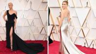 Charlize Theron y Scarlett Johansson con vestidos con cola. FOTOS AFP