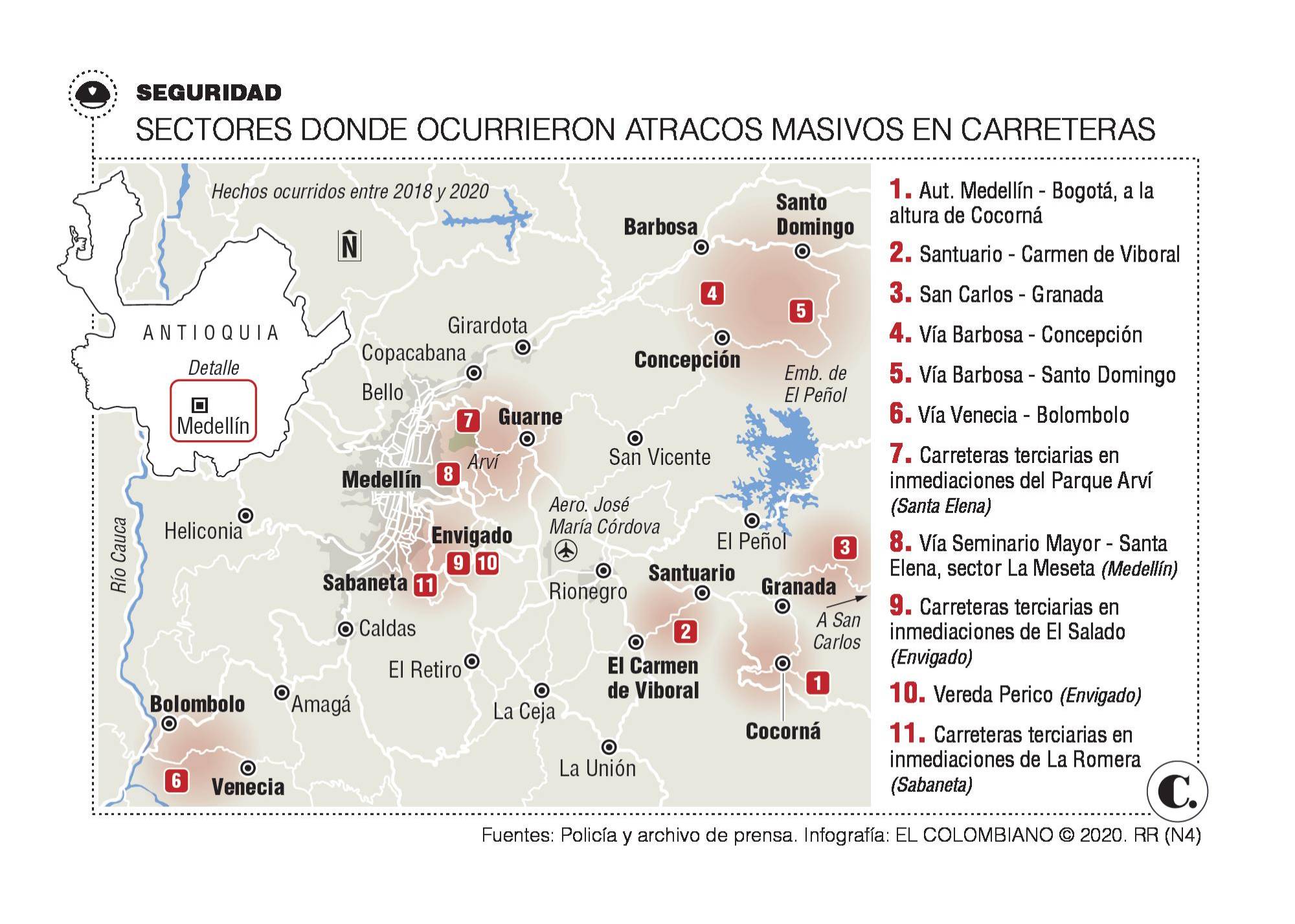 Investigan robos masivos en ejes viales de Antioquia