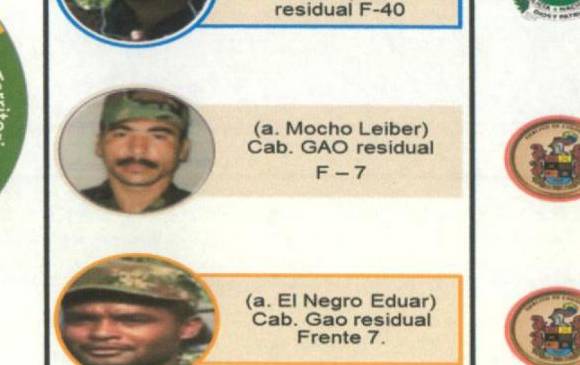 Elson lerbes giraldo “Mocho Leiber” (Gao residual Oriental). Integró el frente Séptimo de las Farc y actualmente hace parte del grupo armado de “Gentil Duarte”. Es un Objetivo Militar de Interés Nacional.