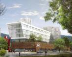 Así se verá desde la Avenida El Poblado el Centro Empresarial de la Cámara de Comercio de Medellín. Se construirá en el predio de la sede actual, en el sector del Club Campestre. IMAGEN CORTESÍA