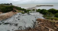 El volcán de lodo es la mayor riqueza natural y turística que tiene Arboletes. El incidente se registró este jueves. FOTO CORTESÍA DAPARD