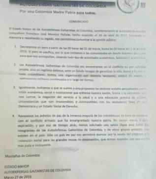 Este es el panfleto que distribuyó la banda, en el que anuncia el paro. FOTO: Cortesía.