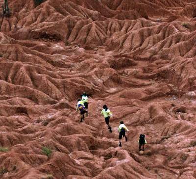 Las cianobacterias tornaron el planeta de un rosado intenso. Acá, terreno rojizo en la Tatacoa. Foto El Colombiano