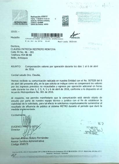 Estudiaremos la viabilidad del pago, le dice el Área Metropolitana al Metro de Medellín