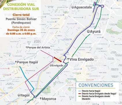 Vías alternas por cierre del puente Simón Bolívar (Pandequeso). Vías alternas por cierre del puente Simón Bolívar (Pandequeso).