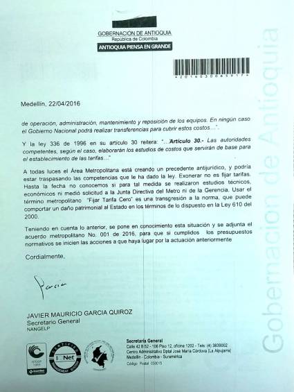 Carta de la Gobernación a la Procuraduría 2