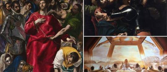 Estas tres obras están ubicadas en: La del Greco en la catedral de Toledo en España a la izquierda. La derecha superior, de Caravaggio, en la Galería Nacional de Irlanda y abajo, la de Dalí, en la Galería Nacional de Arte en Washington, Estados Unidos.