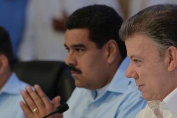 Nicolás Maduro y Juan Mnauel Santos en una reunión anterior. FOTO: COLPRENSA 