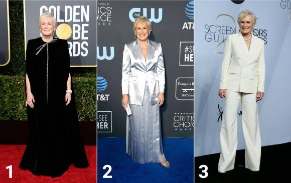 Glenn Close en las tres galas que van en el año. FOTOS AFP Glenn Close en las tres galas que van en el año. FOTOS AFP