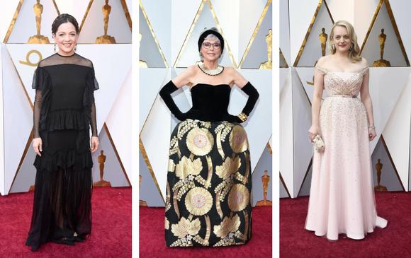Natalia Lafourcade, Rita Moreno con el mismo traje que vistió cuando ganó en 1962 y Elisabeth Moss. FOTOS AFP Natalia Lafourcade, Rita Moreno con el mismo traje que vistió cuando ganó en 1962 y Elisabeth Moss. FOTOS AFP