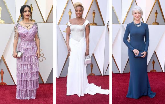 Salma Hayek, la nominada Mary J. Blidge y Hellen Mirren. FOTOS AFP Salma Hayek, la nominada Mary J. Blidge y Hellen Mirren. FOTOS AFP